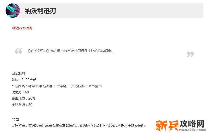 LOL纳沃利迅刃属性介绍