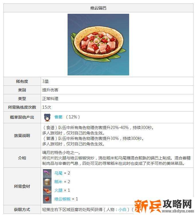 原神绝云锅巴食谱获得方法