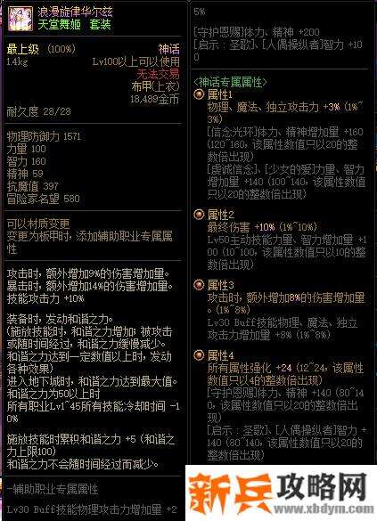 DNF浪漫旋律华尔兹属性改版 加10%技攻